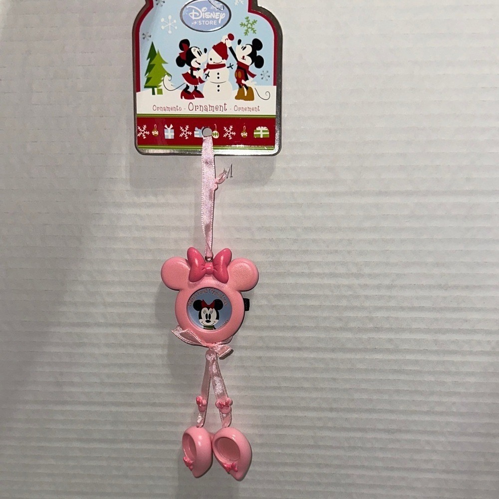 Disney Store Minnie Mouse Babys First Christmas 2011 Photo Frame Ornament Pink